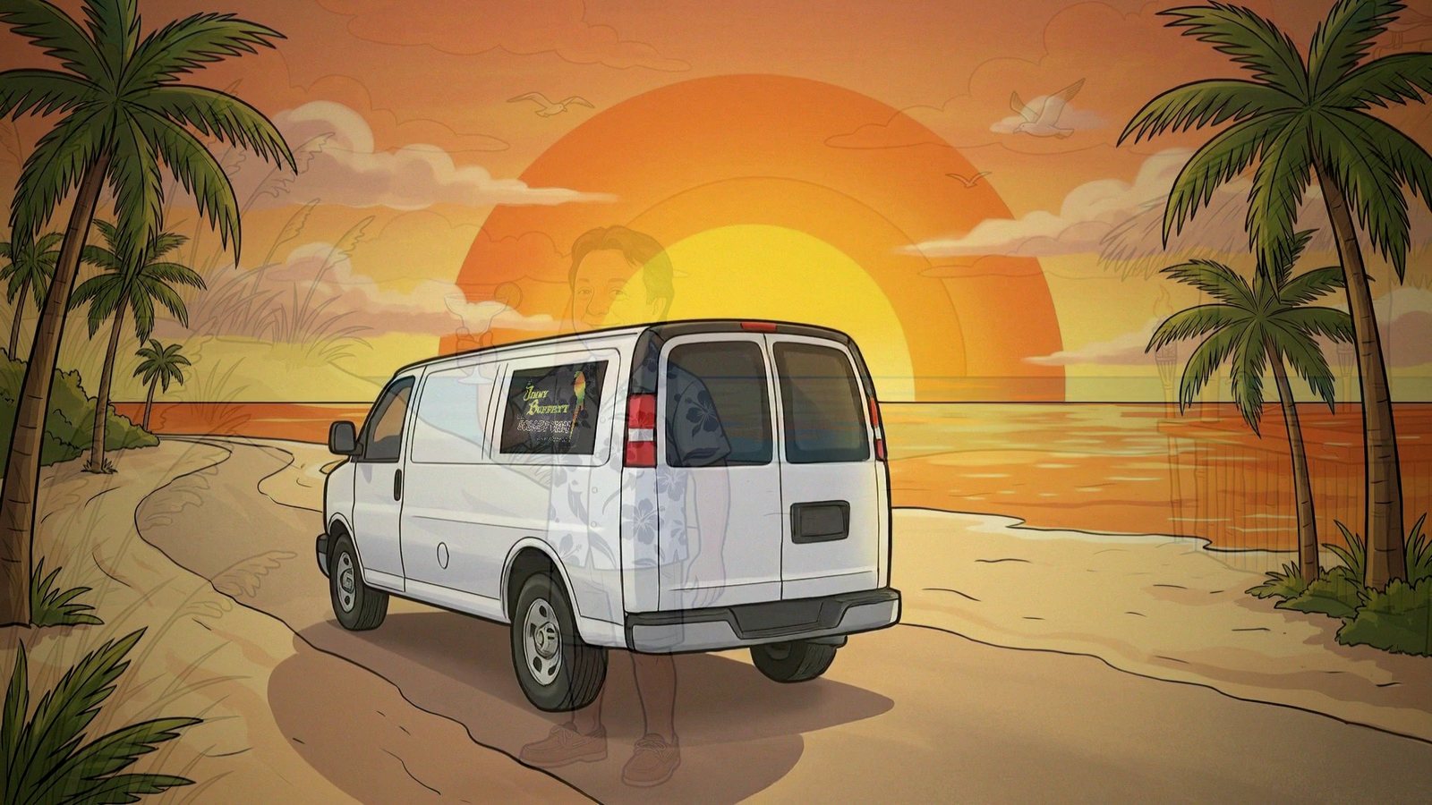 The white van driving off into the sunset