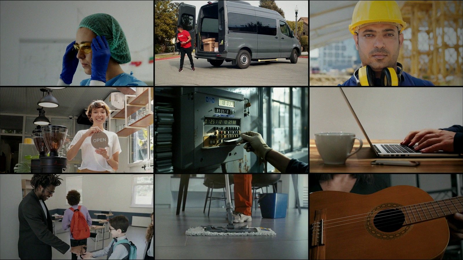A grid of people at work in different jobs