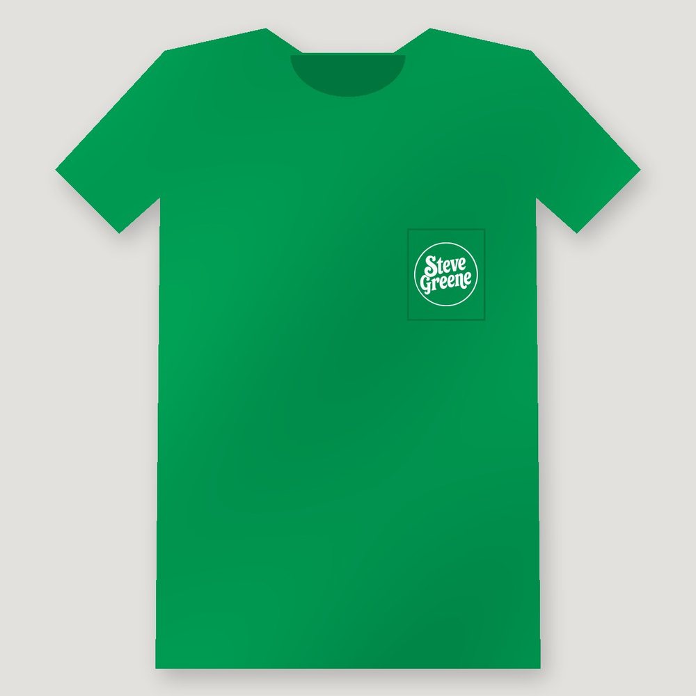 Callaghan's Tee, front: white Steve Greene badge on the pocket